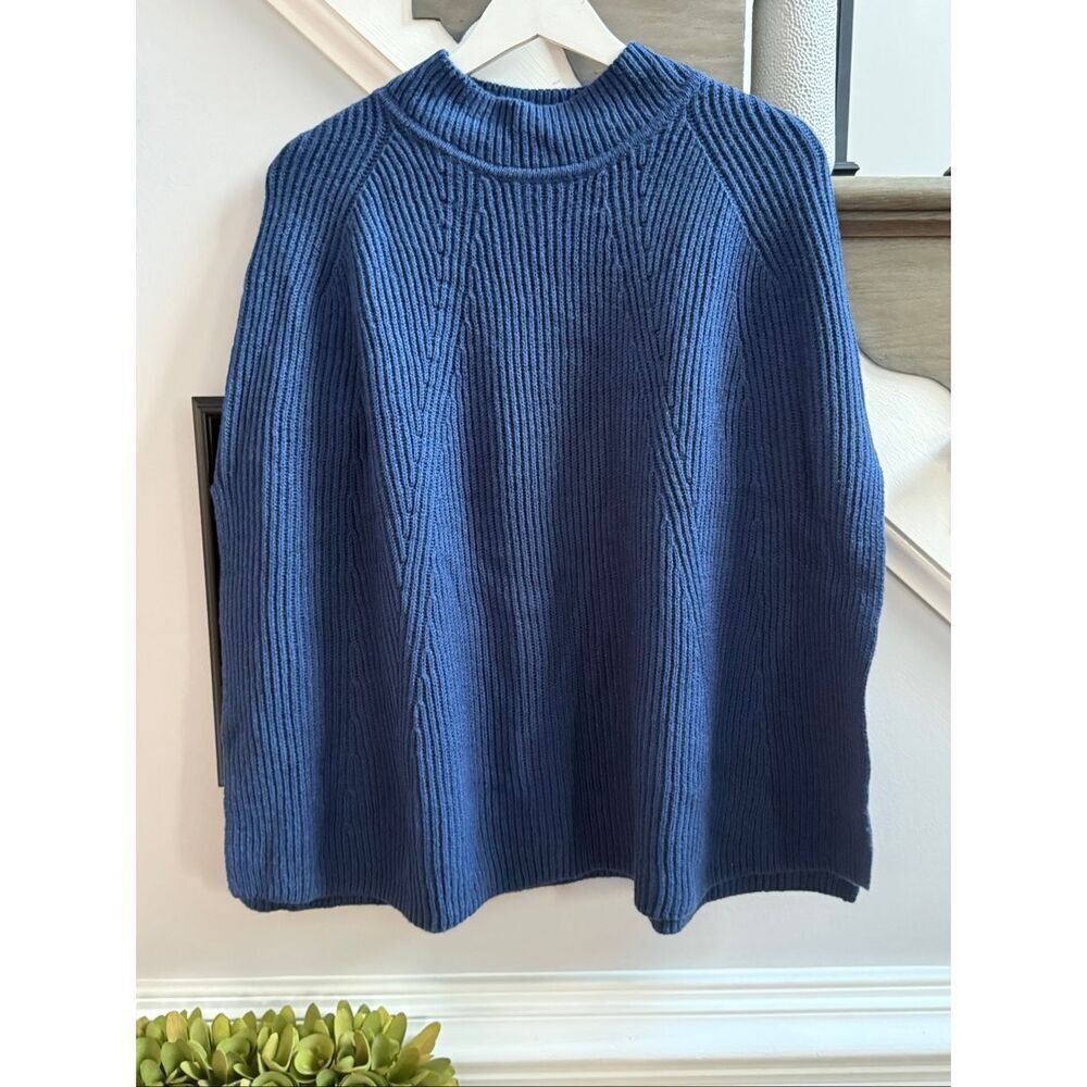 J. Jill Blue Ribbed Funnel Neck Sweater Cape One Size NWT